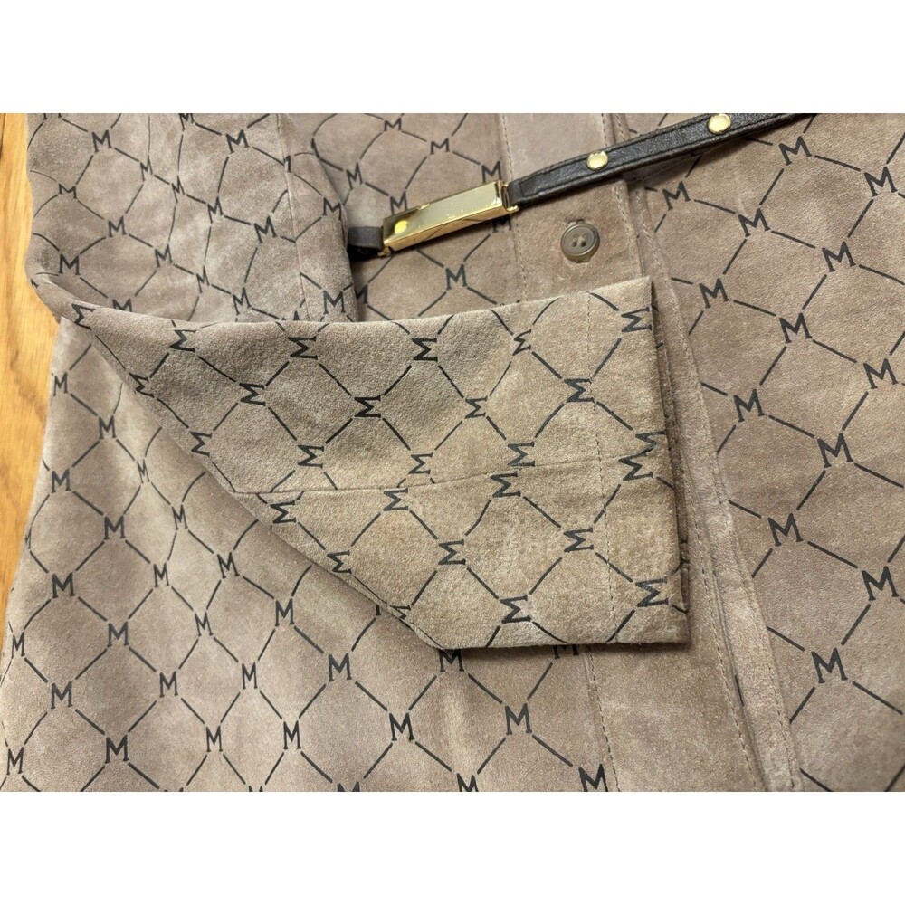 Wilsons Leather Maxima Vintage Monogram Suede Dress Trenchcoat Belted Brown S - Picture 9 of 16